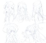  1girl :d :t ^_^ absurdres beret blunt_bangs bow bowtie braid cardigan center_frills chinese_commentary closed_eyes collage collared_shirt cropped_torso crying crying_with_eyes_open detached_sleeves dress facing_away frilled_hat frills gloves greyscale hair_ornament hair_ribbon hairclip hat heroine_(lovebrush_chronicles) high_ponytail highres holding holding_gloves holding_paint_palette holding_unworn_clothes jacket long_hair long_sleeves looking_at_viewer looking_back lovebrush_chronicles mini_hat monochrome multiple_views open_cardigan open_clothes open_jacket open_mouth paint_palette parted_lips pinstripe_pattern pinstripe_vest ponytail portrait ribbon shirt side_braid sideways_glance simple_background sleeveless sleeveless_dress smile sun_hat tears teeth tilted_headwear unworn_gloves vest white_background witch_hat zongsi600 