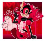 1_eye 4_fingers 4_toes anonbb barefoot clothed clothing cyclops demon demon_humanoid feet female fingers hazbin_hotel hellaverse humanoid looking_at_viewer niffty_(hazbin_hotel) smile soles solo toes