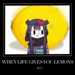  &lt;|&gt;_&lt;|&gt; 1girl :d ? black_hair black_kimono black_scarf commentary double_bun english_text fang flower fong_(fongthe0125) food fruit hair_bun hair_flower hair_ornament hashtag-only_commentary highres hololive hololive_english japanese_clothes kimono lemon long_hair meme motion_blur motion_lines motivator_(meme) ninomae_ina&#039;nis ninomae_ina&#039;nis_(new_year) obi pointy_ears red_flower red_rose rose sash scarf shadow smile solo speed_lines spoken_question_mark symbol-only_commentary upper_body virtual_youtuber 