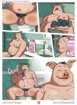 anthro baby_powder balls basil_(mikrogoat) bathroom black_hair comic domestic_pig end_page english_text foreskin fur genitals hair hi_res long_foreskin male mammal mikrogoat nude nude_anthro nude_male overweight overweight_anthro overweight_male page_number penis pink_body pink_skin pubes sitting smile solo spread_legs spreading stretch_marks suid suine sus_(pig) teeth text url