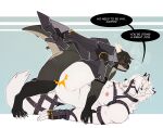 anthro beard body_hair bound butt_hair canid canine canis canon_x_oc dialogue dragon duo encasement english_text eyewear eyewear_only facial_hair fluffy fluffy_tail from_front_position fur glasses glasses_only harness hi_res larger_penetrated leg_hair legs_up letsdrawcats male male/male mammal mating_press mechanical_leg mihoyo muscular muscular_anthro muscular_male mythological_creature mythological_scalie mythology noble_(nakasuji) nude overweight overweight_anthro overweight_male pecs penetration scalie sex side_view size_difference small_dom_big_sub small_top_big_bottom speech_bubble submissive submissive_male tail text thick_tail thiren von_lycaon wearing_glasses white_body white_fur wolf zenless_zone_zero