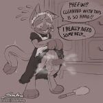 animal_genitalia animal_penis animate_inanimate anthro balls bodily_fluids bottomwear butt button_(fastener) button_eyes clothed clothing clothing_lift digital_media_(artwork) embarrassed english_text erection fluffshie fog_legs fur furniture genitals hi_res living_plushie looking_at_genitalia looking_at_penis maid_uniform male martin_(sockodrawing) penile_spines penis plushie plushophilia presenting presenting_hindquarters presenting_penis simple_background size_difference skirt skirt_lift smile sockodrawing solo sweat tail teeth text topwear uniform unzipped zipper zipper_mouth