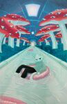 ambiguous_gender anthro being_watched bottomwear cheek_tuft clothed clothing domestic_cat dreamcore eyeball_mushroom facial_tuft felid feline felis foot_in_water fully_clothed fungus fur fuzzy giant_mushroom head_tuft hi_res inflatable inner_tube inside lazy_river looking_at_another looking_at_viewer mammal multi_eye mushroom pants pool pool_float red_mushroom simple_eyes solo sparkles sun_whisker sweater tail tail_in_water topwear tuft unusual_mushroom water weirdcore white_body white_fur