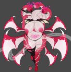 3_heads absurd_res anthro areola big_breasts breasts demon female genitals hi_res khemmmis multi_head simple_background solo succubus tail thick_thighs vulva white_body wings womb_tattoo