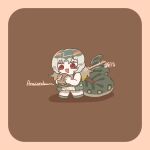  1girl anaconda_(kemono_friends) blonde_hair burger character_name chibi chibi_only drooling food full_body green_hair grey_hair hamanekoko holding holding_burger holding_food kemono_friends kemono_friends_3 long_tail looking_at_food looking_at_object mouth_drool multicolored_hair open_mouth red_eyes red_hair skirt slit_pupils snake_tail solo standing tail vest 