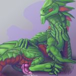  2017 4_arms animal_genitalia animal_penis anus blue_eyes butt digital_media_(artwork) dragon erection feet feral green_scales herm intersex knot looking_back multi_arm multi_limb nude penis phinja plated_scales precum presenting presenting_hindquarters pussy rear_view red_scales scales scalie simple_background smile solo toes 