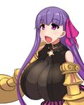  bare_shoulders belt_collar bodysuit bow breasts claws curvy fate/extra fate/extra_ccc fate/grand_order fate_(series) hair_bow hair_ribbon highres huge_breasts isemagu long_hair o-ring o-ring_top open_mouth passion_lip pink_eyes purple_hair ribbon smile solo thighs very_long_hair 