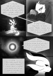 2023 antennae_(anatomy) anthro black_sclera bodily_fluids comic crying dialogue english_text featureless_chest female flashback flat_chested guardian_spirit hooves kuro_(ori) long_ears long_tail microsoft monochrome nude ori_(ori) ori_(series) seir snout speech_bubble tail tears text vavacung white_body white_eyes xbox_game_studios