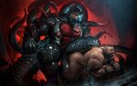 2021 2_horns all_fours arm_spikes balls beard big_balls big_penis black_body black_goo black_hair black_tongue body_hair bovine_ears brown_hair chest_tuft crouching deltoids demon demon_humanoid duo erect_nipples facial_hair genitals glowing glowing_eyes gnarg green_body green_skin hair happy_trail heterochromia horn huge_balls huge_penis humanoid imminent_anal larger_humanoid larger_male long_tongue male male/male multicolored_hair muscular muscular_humanoid muscular_male mustache nipple_piercing nipple_ring nipples nude orc penis piercing red_eyes red_hair restrained restrained_arms restrained_by_tentacles restrained_feet ring_piercing shoulder_spikes size_difference slime smaller_humanoid smaller_male sparky_(ethoras) spikes spikes_(anatomy) tail_spines takahirosi tentacles tongue tuft tusks two_tone_hair vein veiny_penis wall_(structure) yellow_eyes