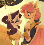 absurd_res bat_pony beast_(disney) beauty_and_the_beast belle_(beauty_and_the_beast) blue_eyes blush clothed clothed_feral clothing cosplay crossover crossover_cosplay disney dress duo ear_piercing equid equine eye_contact eyebrows eyelashes eyeshadow fangs female feral feral_on_feral flutterbat_(mlp) fluttershy_(mlp) friendship_is_magic fur hair half-closed_eyes hasbro hi_res hooves horn looking_at_another makeup male male/female mammal membrane_(anatomy) membranous_wings my_little_pony mythological_creature mythological_equine mythology narrowed_eyes nookprint piercing pink_hair purple_hair rarity_(mlp) teeth unicorn unicorn_horn white_body wings yellow_body yellow_fur