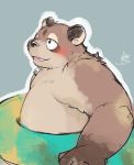  anthro belly blush canid canine ginnosuke male mammal overweight overweight_male raccoon_dog simple_background solo tanuki 
