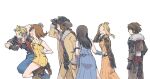  belt black_gloves black_hair black_jacket black_pants blonde_hair brown_hair closed_mouth detached_sleeves dress final_fantasy final_fantasy_viii fur-trimmed_jacket fur_trim gloves irvine_kinneas jacket jewelry long_hair michibata_65 multiple_boys multiple_girls necklace open_mouth pants protected_link quistis_trepe rinoa_heartilly selphie_tilmitt shirt short_hair simple_background skirt smile squall_leonhart white_background white_shirt zell_dincht 