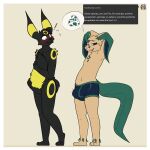 absurd_res anthro blush boxers_(clothing) breeding_request brreo bulge clothing duo eeveelution egg generation_2_pokemon generation_4_pokemon hi_res leafeon looking_down male male/male nintendo pokemon pokemon_(species) simple_background smug tail tail_hold tail_hug text tumblr tumblr_ask umbreon underwear vipy weide