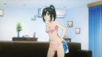  10s 1girl akatsuki_nagisa animated animated_gif black_hair blush bra breasts cleavage covering embarrassed indoors medium_breasts navel panties pink_bra pink_panties solo standing strike_the_blood underwear 