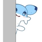 2024 alpha_channel animated behind_wall blue_body blue_eyes blue_fur blue_markings blush bodily_fluids cheek_tuft chillet countershade_torso countershading digital_media_(artwork) facial_tuft feral flong fur gesture loop low_res mammal markings mustelid open_mouth pal_(species) palworld peek_around_corner pocketpair short_playtime solo sticker_pack sweat tongue tuft waving white_body white_fur