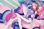  acronym animal_print bangs blue_bodysuit bodysuit breasts brown_eyes brown_hair bunny_print clothes_writing commentary d.va_(overwatch) facepaint facial_mark gloves headphones high_collar impossible_bodysuit impossible_clothes long_hair looking_at_viewer mecha medium_breasts meka_(overwatch) miooo one_eye_closed open_mouth overwatch pilot_suit ribbed_bodysuit shoulder_pads sitting skin_tight smile solo swept_bangs whisker_markings white_gloves 