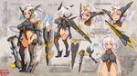 ass ass_visible_through_thighs blush boots breasts character_name covered_nipples elbow_gloves extra_arms furrowed_eyebrows gloves grin high_heels kerberos_blade large_breasts leotard logo long_hair looking_at_viewer measurements multiple_views official_art open_mouth outline phillia_lightning red_eyes reference_sheet ryoji_(nomura_ryouji) smile sweatdrop white_hair wince 