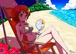  :q beach bikini blush breasts brown_eyes brown_hair chopsticks crossed_legs day flower food front-tie_top hair_flower hair_ornament happinesscharge_precure! holding holding_chopsticks looking_at_viewer medium_breasts navel ocean oomori_yuuko precure rice shirono short_hair side-tie_bikini sitting solo striped striped_bikini swimsuit tongue tongue_out twitter_username 