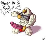  anthro avian beak bird bulge clothing eagle erection hyper hyper_penis inviting kneeling looking_at_viewer male muscular penis shirt_up smile solo underwear uniparasite 