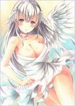  :o angel angel_wings bangs bare_shoulders blue_eyes blush breasts cleavage collarbone colored_pencil_(medium) commentary_request eyebrows_visible_through_hair feathered_wings grey_hair hair_between_eyes head_wings lace lace-trimmed_panties large_breasts long_hair looking_at_viewer marker_(medium) original panties parted_lips potto silver_hair solo thighs traditional_media underwear white_panties white_wings wings 