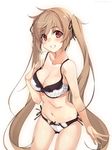  alternate_costume artist_name bangs black_ribbon blush bra breasts brown_eyes brown_hair cleavage collarbone commentary_request cowboy_shot eyebrows_visible_through_hair grin hair_ribbon hand_on_own_chest kantai_collection lingerie long_hair looking_at_viewer md5_mismatch medium_breasts murasame_(kantai_collection) navel panties red_eyes ribbon shirokitsune side-tie_panties simple_background smile solo standing tareme teeth twintails underwear underwear_only very_long_hair white_background white_bra white_panties 