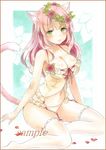  animal_ears babydoll bangs blush breasts cat_ears cat_tail cleavage colored_pencil_(medium) commentary_request eyebrows_visible_through_hair floral_background frilled_legwear frilled_panties frills garter_straps green_eyes large_breasts light_smile lingerie long_hair looking_at_viewer marker_(medium) original panties parted_lips pink_hair potto red_ribbon ribbon sample sitting solo tail thighhighs thighs traditional_media underwear wreath yokozuwari 