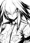 2017 breast_pocket closed_mouth collared_shirt frown greyscale hair_between_eyes happa_(cloverppd) head_tilt head_wings kemono_friends looking_at_viewer monochrome necktie number pocket shirt shoebill_(kemono_friends) signature sketch solo upper_body wing_collar 