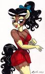  2017 anthro black_hair bow breasts brown_eyes cleavage clothed clothing crystal_(oc) dress equine fan_character female hair hi_res horse mammal my_little_pony newyorkx3 pony solo 