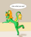  2019 anthro anus blonde_hair breasts butt dialogue digital_media_(artwork) dragon eastern_dragon english_text fan_character female green_eyes green_scales hair half-closed_eyes horn kaida_ryuko kendratheshinyeevee looking_at_viewer looking_back nipples nude ponytail pussy scales scalie seductive simple_background smile solo teeth text yellow_sclera 