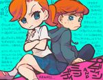  1girl blue_eyes crossed_arms crossed_legs freckles frown haku_le hood mindy_(billy_&amp;_mandy) orange_hair plaid plaid_skirt pud'n school_uniform skirt sweater tears the_grim_adventures_of_billy_&amp;_mandy translation_request wavy_mouth 