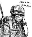  anthro armor backpack black_and_white dialogue donk donkey english_text equine helmet hladilnik male mammal military monochrome phone solo text 