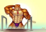  2011 anthro areola armpit_hair clothed clothing feline green_eyes herc_the_liger hybrid hyper hyper_muscles jewelry liger lion mainlion male mammal muscular muscular_male necklace nipples partially_clothed pool_(disambiguation) solo speedo sunset swimsuit tiger water wet 