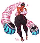  arms_(game) ass chilla_(arms) dark_skin drill_hair from_behind full_body heart high_heels highres lips long_hair looking_back pants smile solo tangobat thick_thighs thighs twin_drills twintails twintelle_(arms) very_long_hair 