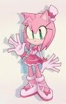  1girl amy_rose amy_rose_(valentines) amyrosesimp1 animal_ears animal_nose commentary dress english_commentary furry furry_female gloves green_eyes hat hedgehog_girl highres lolita_fashion looking_at_viewer mini_hat mini_top_hat official_alternate_costume pink_fur short_tail smile solo sonic_(series) sonic_speed_simulator standing sweet_lolita tail top_hat waving white_dress white_gloves 