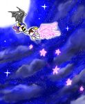  ambiguous_gender armor blush boots clothing cloud feathered_wings feathers flying footwear galacta_knight hand_holding kirby_(series) mask membranous_wings meta_knight moon nintendo not_furry pauldron star starscape touka_(artist) video_games waddling_head wings 