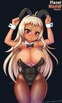  animal_ears bare_shoulders bowtie breasts bunny bunny_ears bunnysuit dark_skin jupiter large_breasts long_hair pantyhose planet planet_master plump red_eyes solo standing white_hair wrist_cuffs 