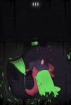 absurd_res animal_genitalia anus big_penis black_sclera blush bodily_fluids duo feral frilled_penis genital_fluids genital_slit genitals green_lizard_(rain_world) green_penis hi_res lizard lizard_(rain_world) outside penile_spines penis precum rain_world reptile scalie slugcat vekrott videocult