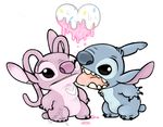  &lt;3 2016 4_fingers 4_toes alien angel_(lilo_and_stitch) antennae blue_eyes blue_fur blue_nose breast_markings bunbutte chibi cute digital_media_(artwork) disney drooling duo experiment_(species) eyelashes fur head_tuft humor licking lilo_and_stitch markings melting notched_ear one_eye_closed open_mouth pink_fur pink_nose purple_eyes saliva signature simple_background small_tail stitch toes tongue tongue_out white_background 