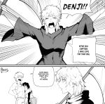  1boy 2girls artist_name black_hair blush breasts chainsaw_man cosplay crying crying_with_eyes_open death_(entity) denji_(chainsaw_man) greyscale grim_reaper grim_reaper_(cosplay) hair_between_eyes hetero highres large_breasts long_hair messy_hair mitaka_asa monochrome multiple_girls open_mouth ringed_eyes shirt short_hair signature simple_background tears teeth twitter_username victorbalgitt white_haired_girl_(chainsaw_man) 