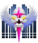  alpha_channel ambiguous_gender armor blue_background boots clothing doodlewill feathered_wings feathers footwear galacta_knight horn kirby_(series) lance mask nintendo not_furry pauldron shield simple_background solo video_games waddling_head wavy_horn wings 