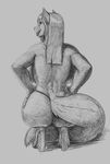  2017 back_boob big_butt black_sclera breasts butt canine clothing crouching female footwear greyscale high_heels invalid_tag jen_(jindragowolf) jindragowolf mammal monochrome rear_view shoes simple_background sketch solo thong 