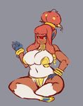  anthro big_breasts blue_eyes bracelet breasts clothed clothing female grey_background hair infernape jewelry liveforthefunk navel necklace nintendo orange_hair pok&eacute;mon simple_background sitting skimpy solo video_games yellow_sclera 