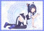  1girl absurdres all_fours anal anal_object_insertion anal_tail animal_ears arm_up ass black_dress black_hair black_thighhighs butt_plug cat_ears cat_tail clothes_lift commentary_request dress dress_lift fake_animal_ears fake_tail from_side highres looking_at_viewer maid_headdress minazuki_shigure name_tag nekopara object_insertion official_art open_mouth panties panty_pull paw_pose pet_play purple_eyes purple_shoes sayori_(neko_works) second-party_source sex_toy shoes short_hair short_sleeves smile solo tail thighhighs thighs underwear waitress white_panties wrist_cuffs 