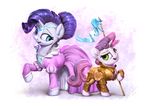  2017 armor assasinmonkey blue_eyes clothing costume dress duo equine female friendship_is_magic green_eyes horn mammal melee_weapon my_little_pony polearm rarity_(mlp) sibling sisters spear sweetie_belle_(mlp) unicorn weapon 