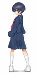  bad_id bad_pixiv_id black_hair blue_eyes blue_shirt blue_skirt blush closed_mouth expressionless from_behind full_body kneehighs long_sleeves looking_back medium_skirt neckerchief original pleated_skirt red_neckwear school_uniform serafuku shindou_kamichi shirt shoes short_hair simple_background skirt sleeves_past_wrists sneakers solo standing tareme white_background white_footwear white_legwear 