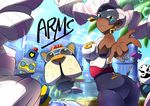  arms_(game) ass bare_shoulders barq breasts byte_(arms) character_request copyright_name dark_skin drill_hair earrings green_eyes jewelry kid_cobra kiwa_(pokemonwars) lips long_hair looking_at_viewer mask medium_breasts pink_hair smile thick_thighs thighs twin_drills twintelle_(arms) very_long_hair 