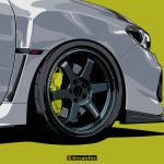  absurdres car close-up from_side grey_car highres kwtc motor_vehicle no_humans original shadow subaru_(brand) subaru_wrx vehicle_focus volk_racing yellow_background 