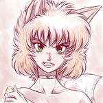  2017 animal_humanoid blush bust_portrait canine choker cute_fangs female fox fox_humanoid green_eyes humanoid koto_(yu_yu_hakusho) looking_at_viewer mammal off_shoulder open_mouth open_smile plagueofgripes portrait smile solo yu_yu_hakusho 