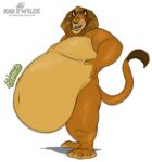  2025 alex_(madagascar) anthro belly big_belly claws dreamworks fangs felid fur gurgle_(sound_effect) half-closed_eyes hand_on_hip hanging_belly hi_res huge_belly husky2paws lion looking_at_viewer madagascar_(series) male mammal mane morbidly_obese morbidly_obese_anthro morbidly_obese_male narrowed_eyes navel nude obese obese_anthro obese_male open_mouth overweight overweight_anthro overweight_male pantherine raised_tail rumbling_stomach side_view signature solo sound_effects standing tail tail_tuft teeth text tongue tongue_out tuft 