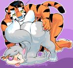 2025 4_toes 5_fingers anthro arm_support ass_up big_butt big_pecs black_claws black_hair black_stripes blue_nose blush blush_lines bodily_fluids bulluppa butt canid canine canis cheek_tuft chip_the_wolf claws cookie_crisp english_description facial_stripes facial_tuft fangs feet felid fingers frosted_flakes fur grey_body grey_fur grey_hair hair half-closed_eyes hand_on_butt hi_res humanoid_hands kellogg&#039;s lying male male/male mammal markings mascot muscular muscular_anthro muscular_arms muscular_male narrowed_eyes on_front orange_body orange_fur pantherine pecs purple_background purple_nose raised_tail simple_background solo striped_arms striped_legs striped_markings striped_tail stripes sweat sweatdrop sweaty_body sweaty_butt tail tail_markings teeth thick_thighs tiger tiptoes toes tongue tongue_out tony_the_tiger touching_butt tuft wide_hips wolf yellow_eyes